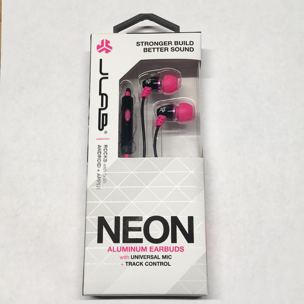JLab Neon Aluminum Earbuds with Mic (Pink/Black)